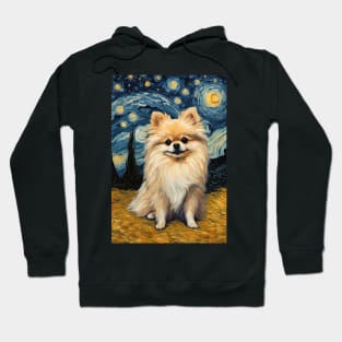 Pomeranian Dog Breed Painting in a Van Gogh Starry Night Art Style Hoodie